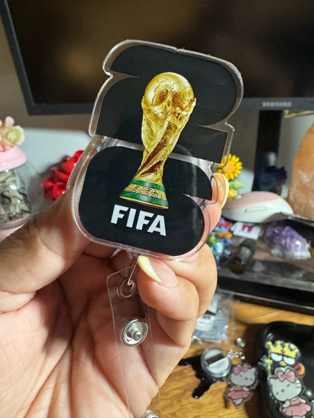 FIFA Gold Trophy Black Badge Reel Necklace Lanyard